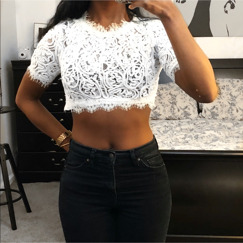 White Lace Crop Top